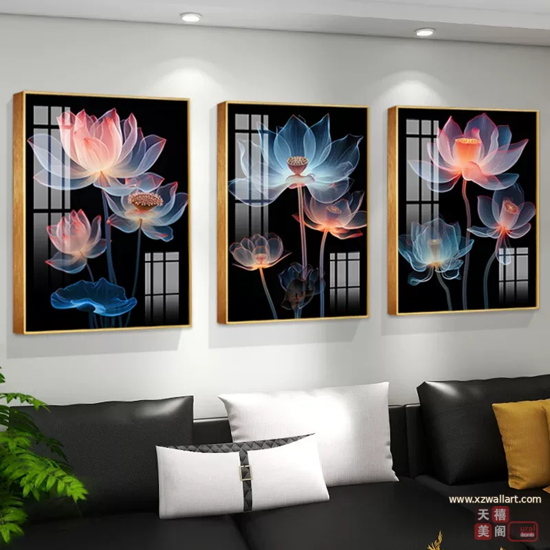 抽象 三联 装饰画 轻奢风 客厅背景墙挂画 晶瓷画