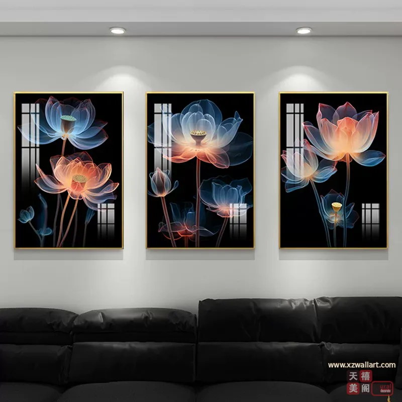 抽象 三联 装饰画 轻奢风 客厅背景墙挂画 晶瓷画