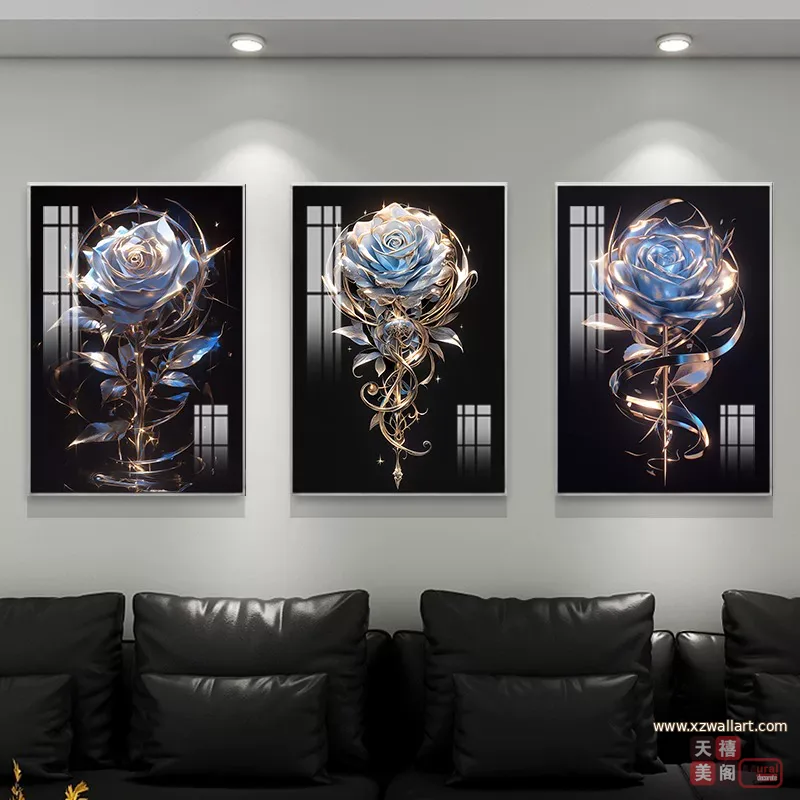 抽象 三联 装饰画 轻奢风 客厅背景墙挂画 晶瓷画