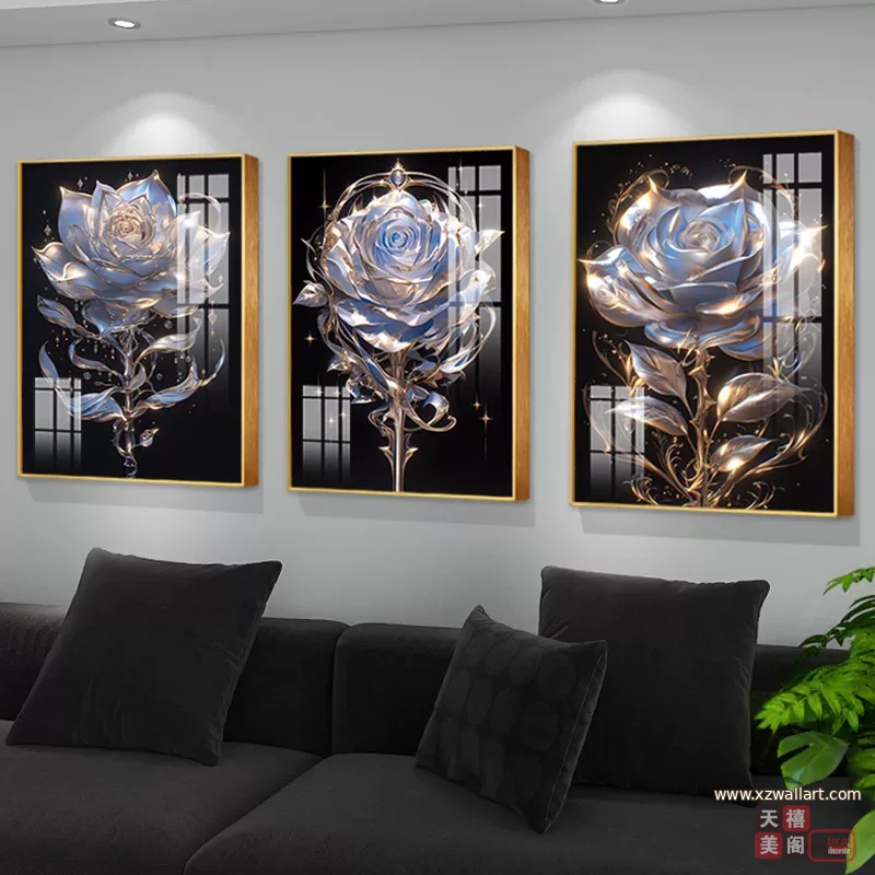 抽象 三联 装饰画 轻奢风 客厅背景墙挂画 晶瓷画