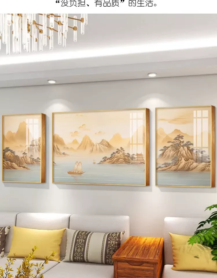 山水 三联 装饰画 现代简约 客厅背景墙挂画 晶瓷画