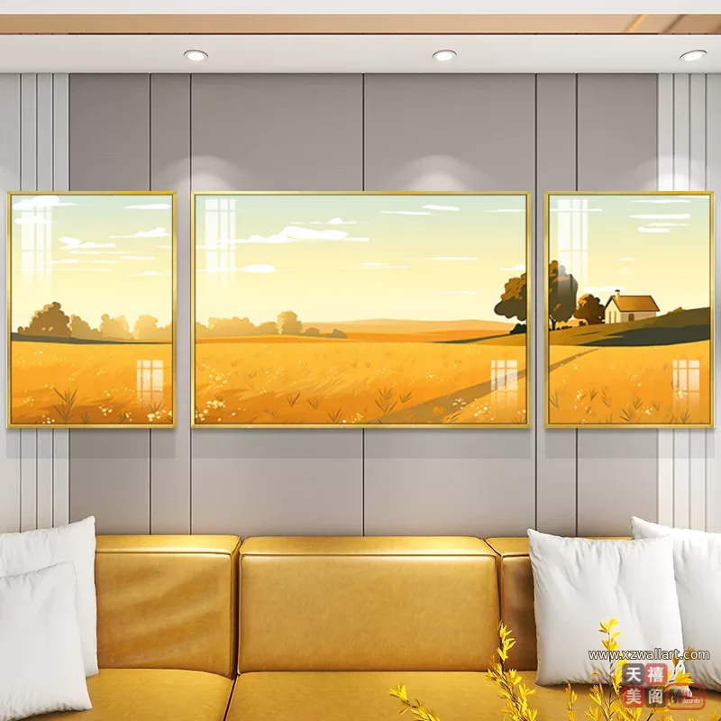 抽象 三联 装饰画 轻奢风 客厅背景墙挂画 晶瓷画
