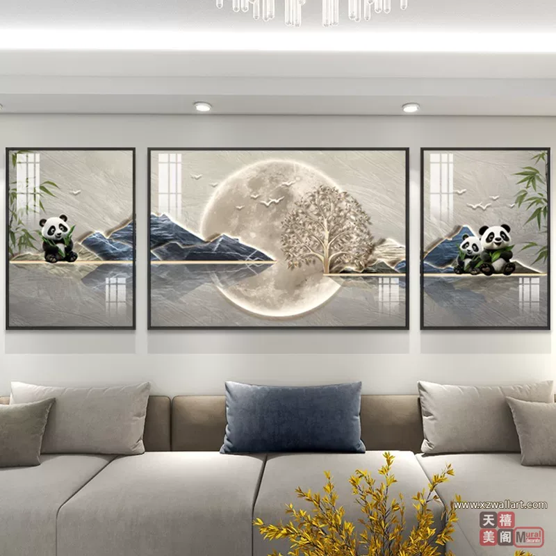 抽象 三联 装饰画 奶油风 客厅背景墙挂画 晶瓷画