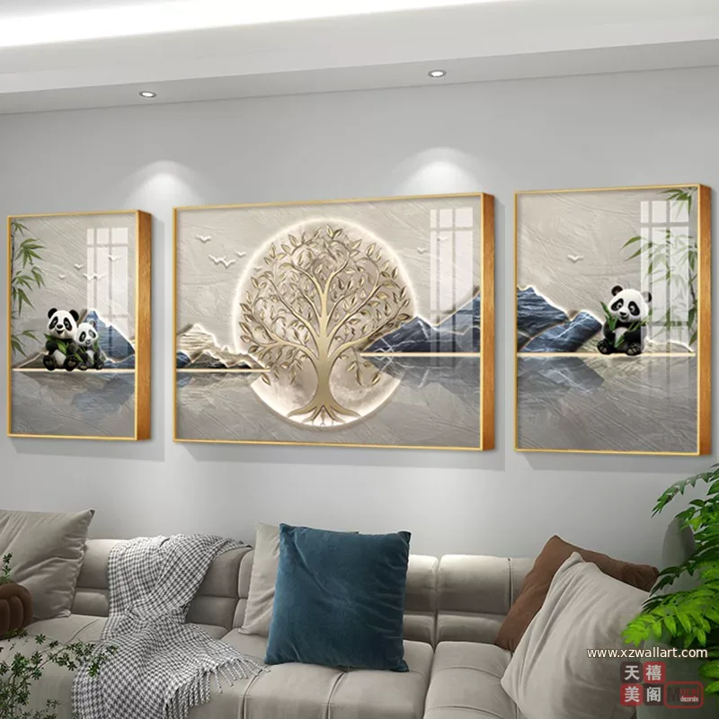 抽象 三联 装饰画 奶油风 客厅背景墙挂画 晶瓷画
