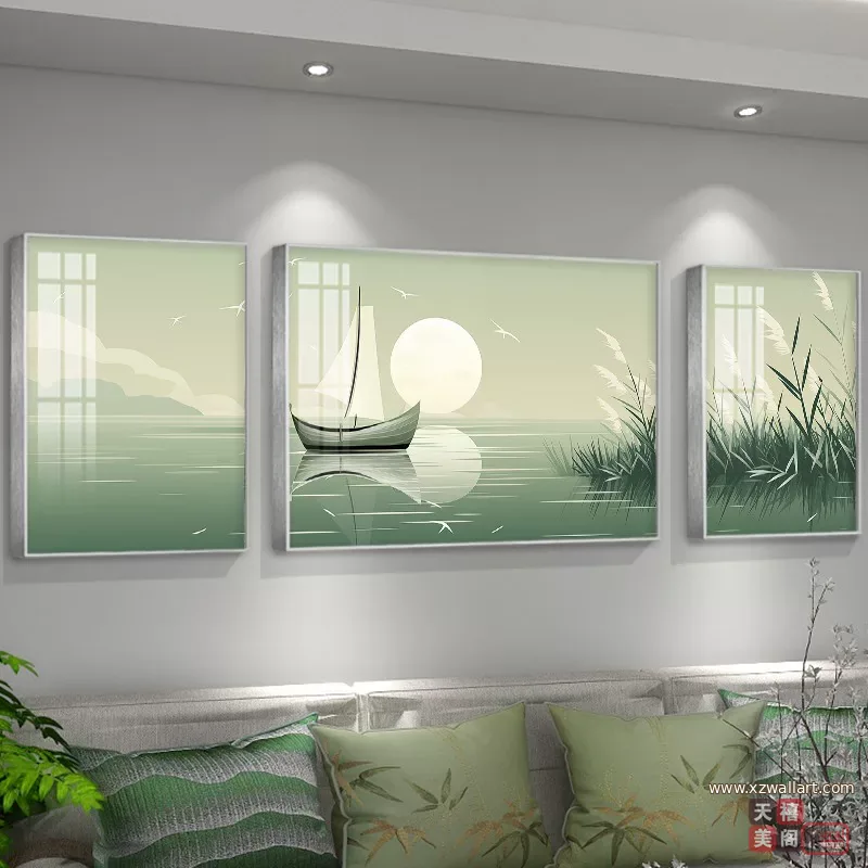 抽象 三联 装饰画 轻奢风 客厅背景墙挂画 晶瓷画