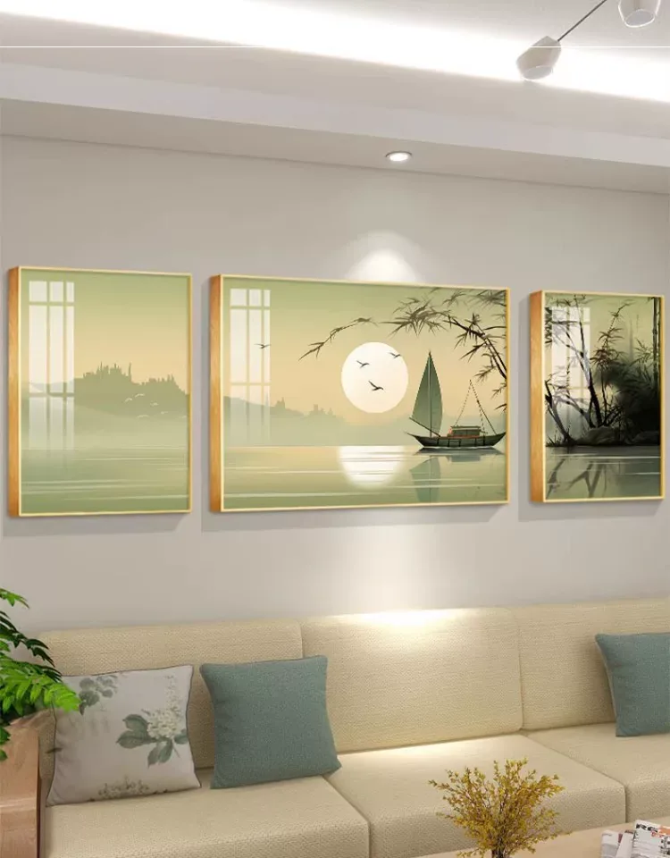 抽象 三联 装饰画 轻奢风 客厅背景墙挂画 晶瓷画