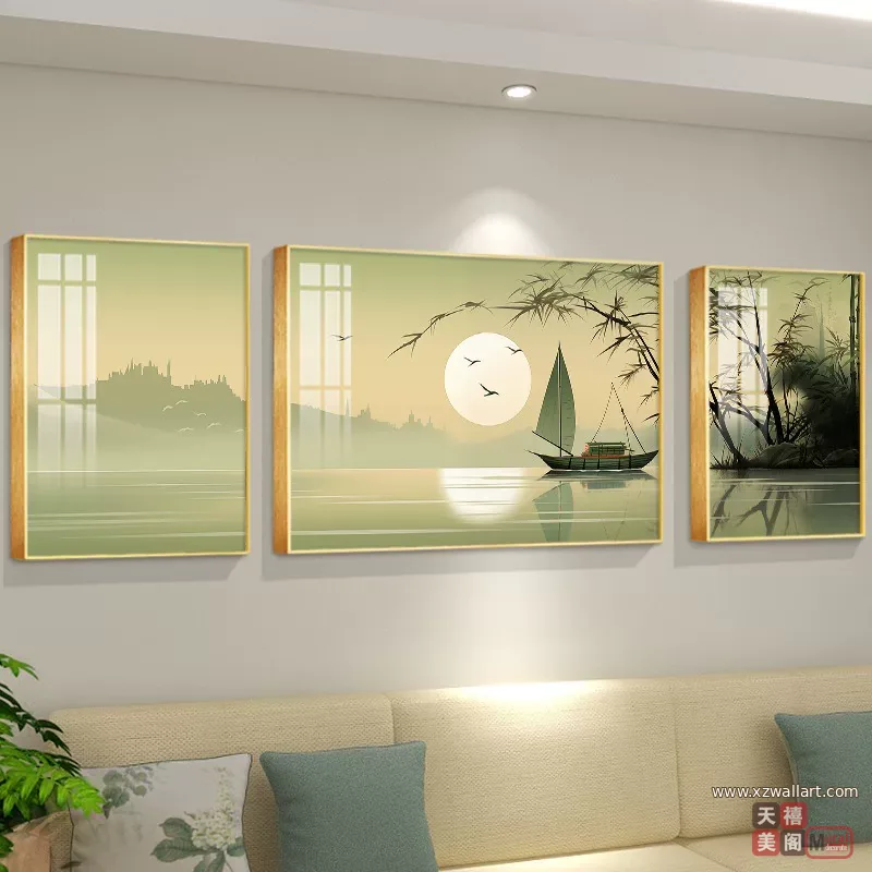 抽象 三联 装饰画 轻奢风 客厅背景墙挂画 晶瓷画