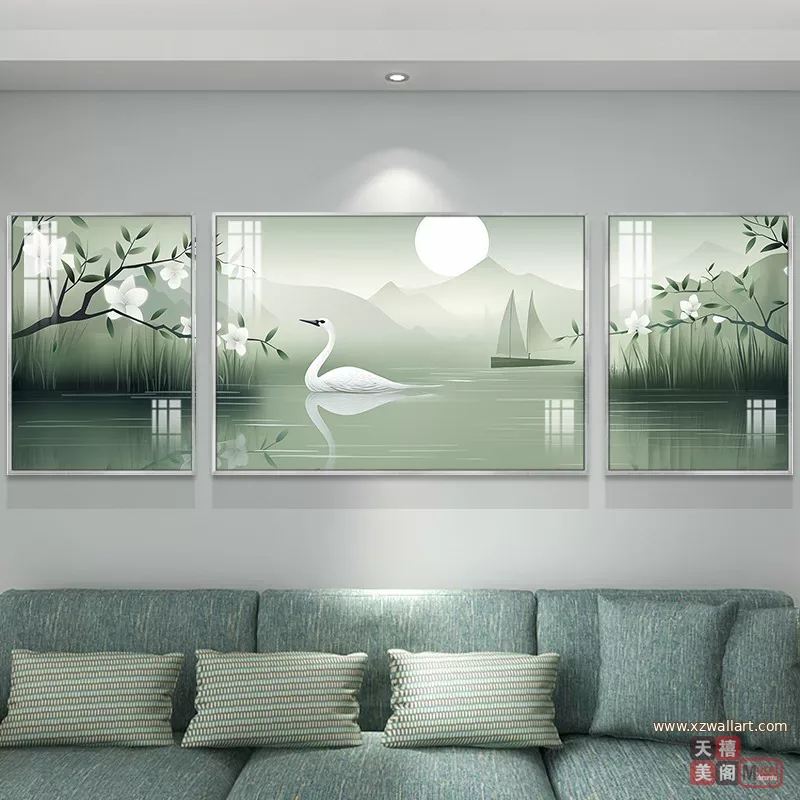 抽象 三联 装饰画 轻奢风 客厅背景墙挂画 晶瓷画