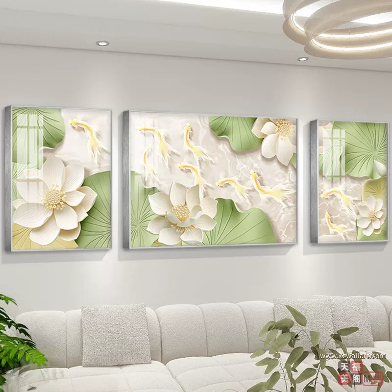 抽象 三联 装饰画 奶油风 客厅背景墙挂画 晶瓷画