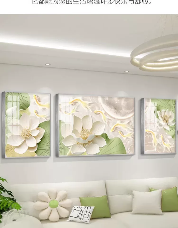 抽象 三联 装饰画 奶油风 客厅背景墙挂画 晶瓷画