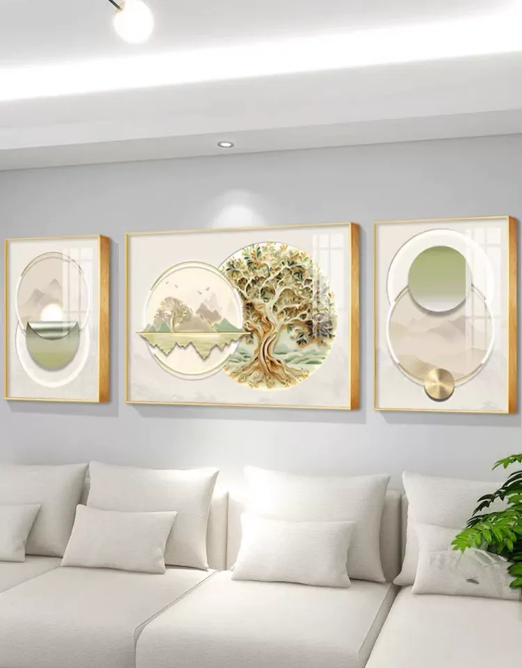 抽象 三联 装饰画 奶油风 客厅背景墙挂画 晶瓷画