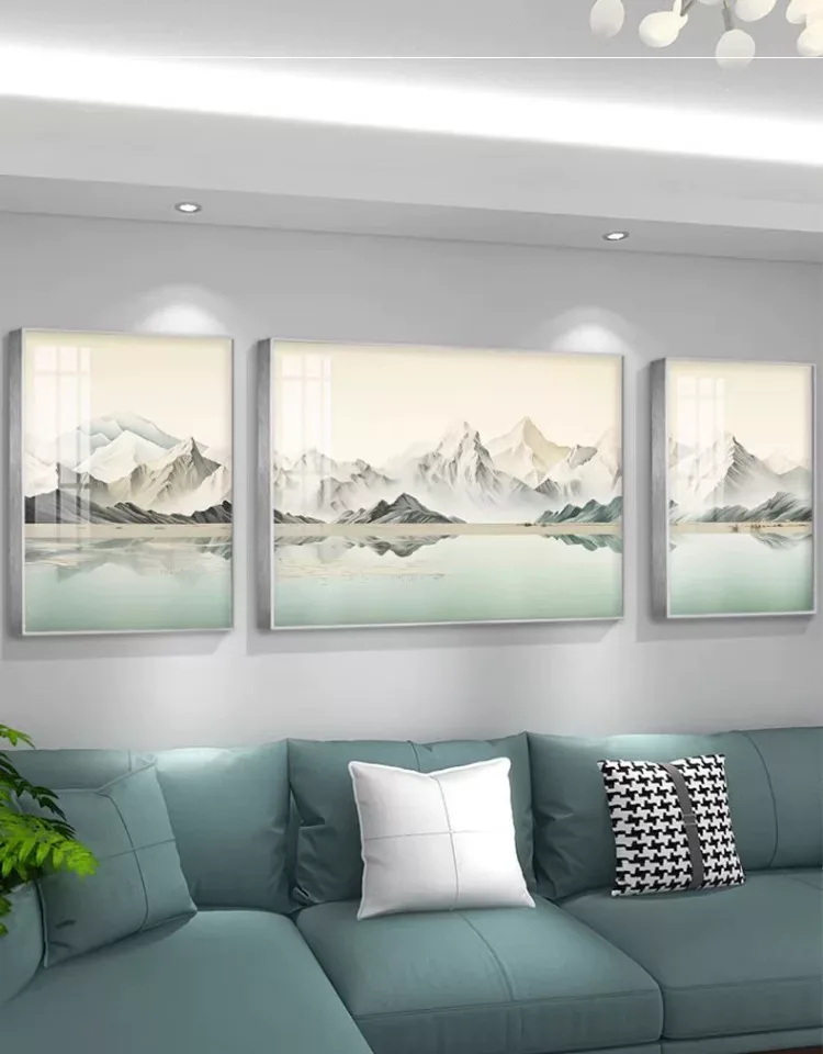 山水 三联 装饰画 轻奢风 客厅背景墙挂画 晶瓷画
