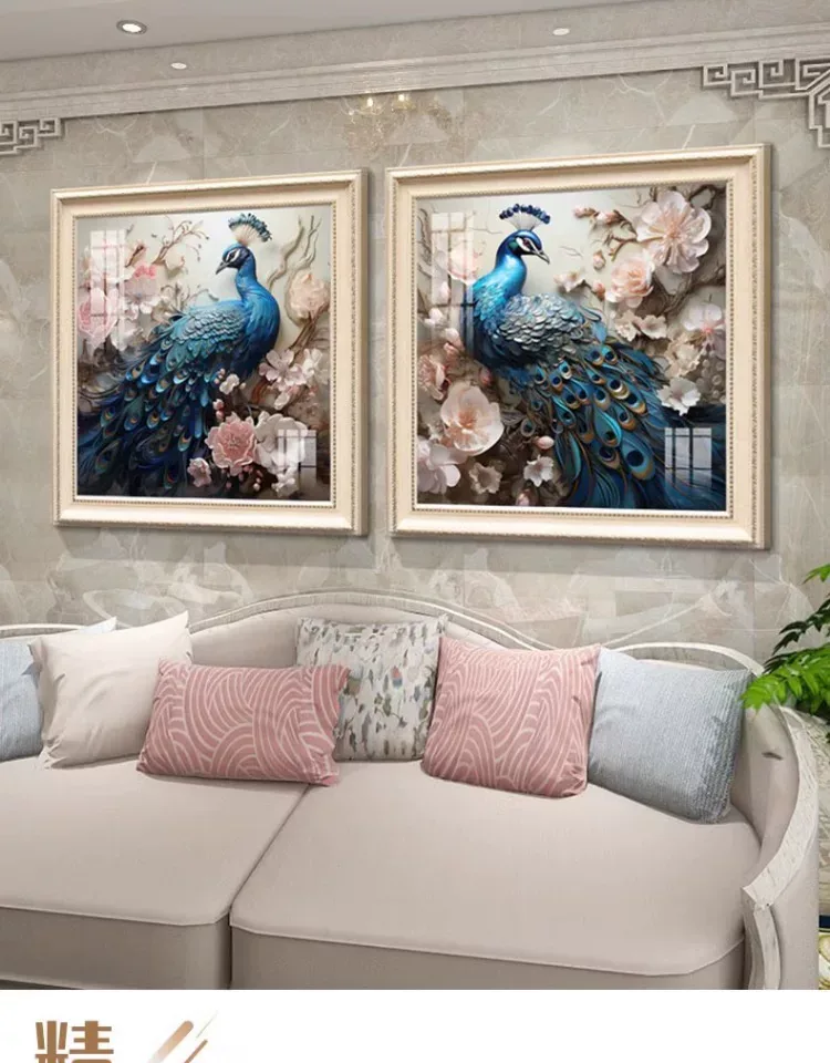 孔雀 单幅 装饰画 美式 客厅背景墙挂画 晶瓷画