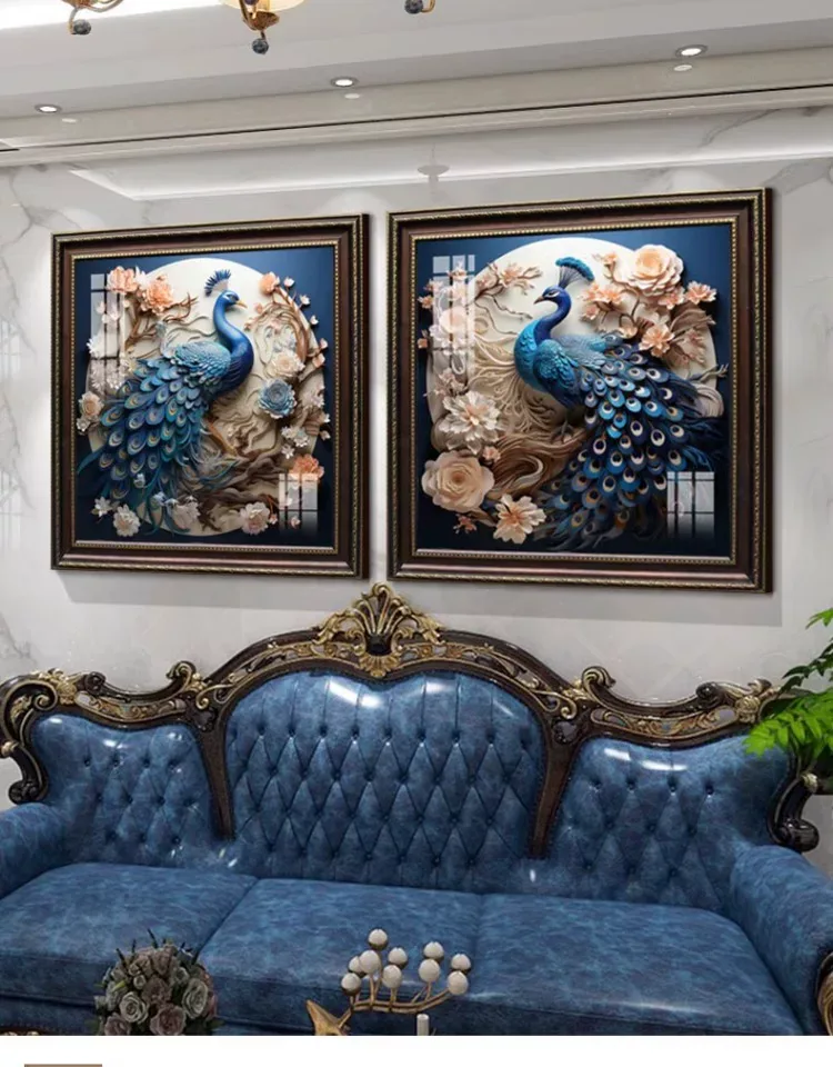 孔雀 单幅 装饰画 美式 客厅背景墙挂画 晶瓷画