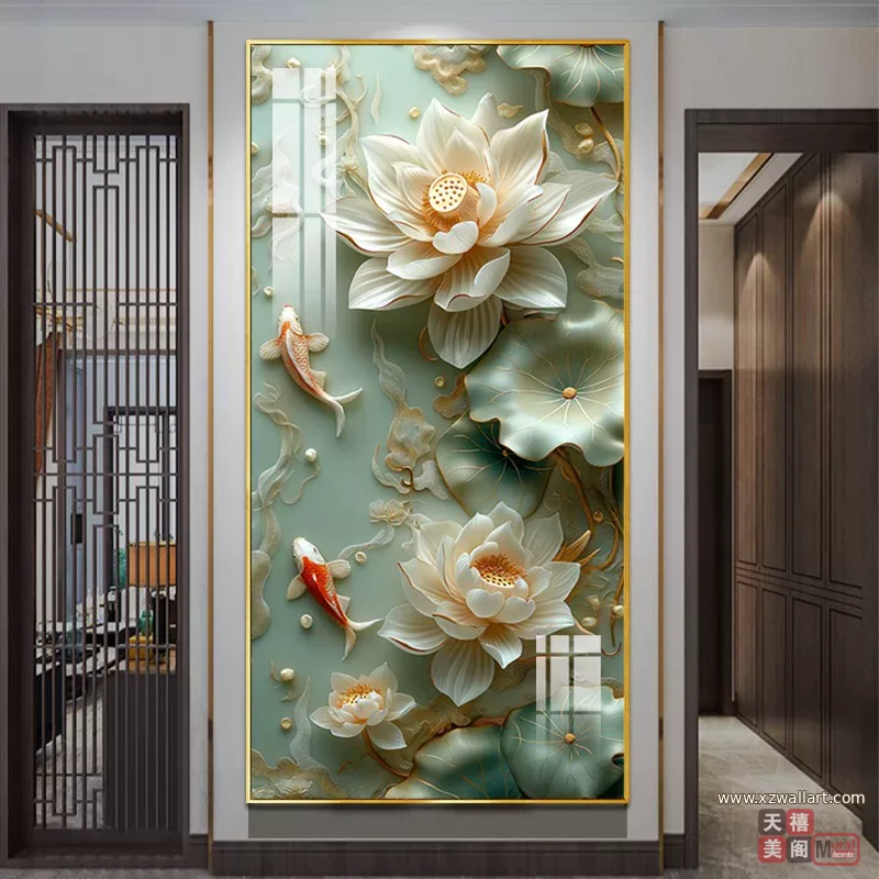 荷花 单幅 装饰画 现代简约 玄关背景墙挂画 晶瓷画