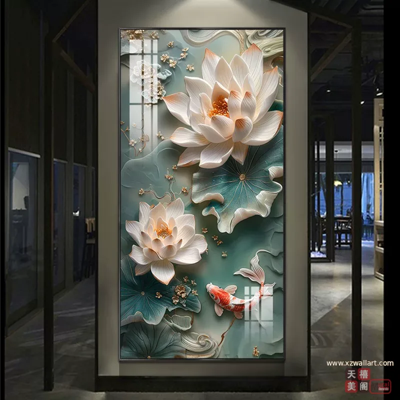 荷花 单幅 装饰画 现代简约 玄关背景墙挂画 晶瓷画