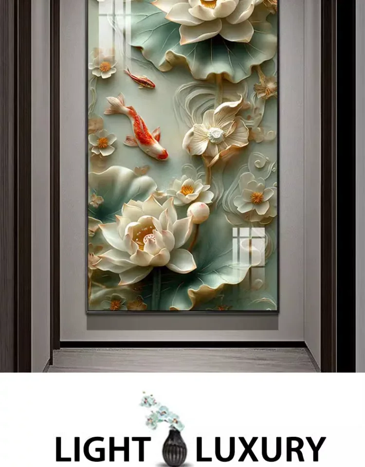 荷花 单幅 装饰画 现代简约 玄关背景墙挂画 晶瓷画