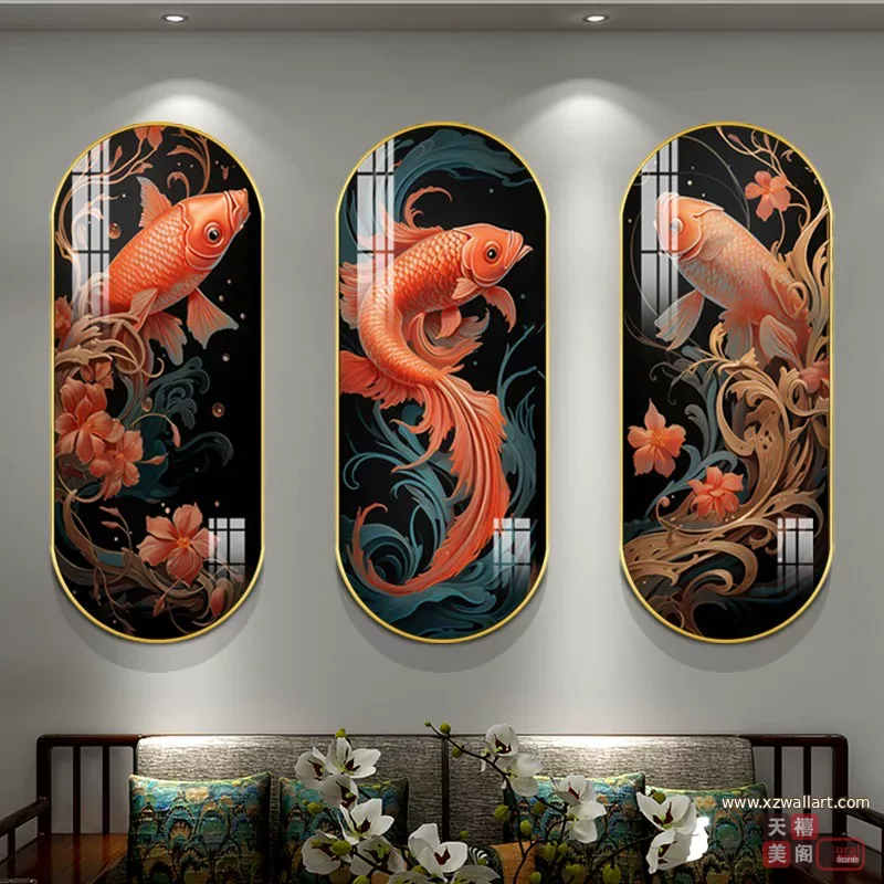 锦鲤 单幅 装饰画 轻奢风 客厅背景墙挂画 晶瓷画