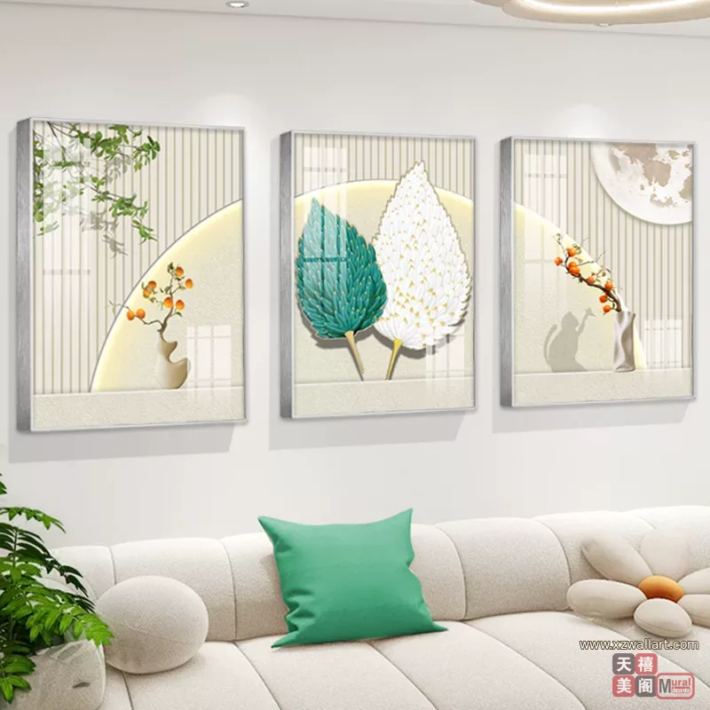 抽象 三联 装饰画 奶油风 客厅背景墙挂画 晶瓷画