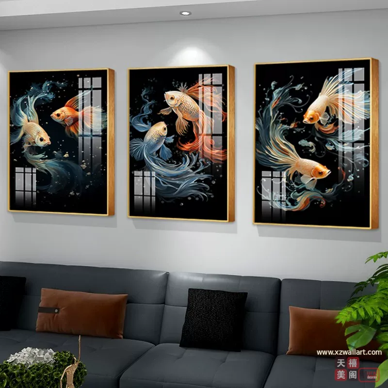 抽象 三联 装饰画 轻奢风 客厅背景墙挂画 晶瓷画