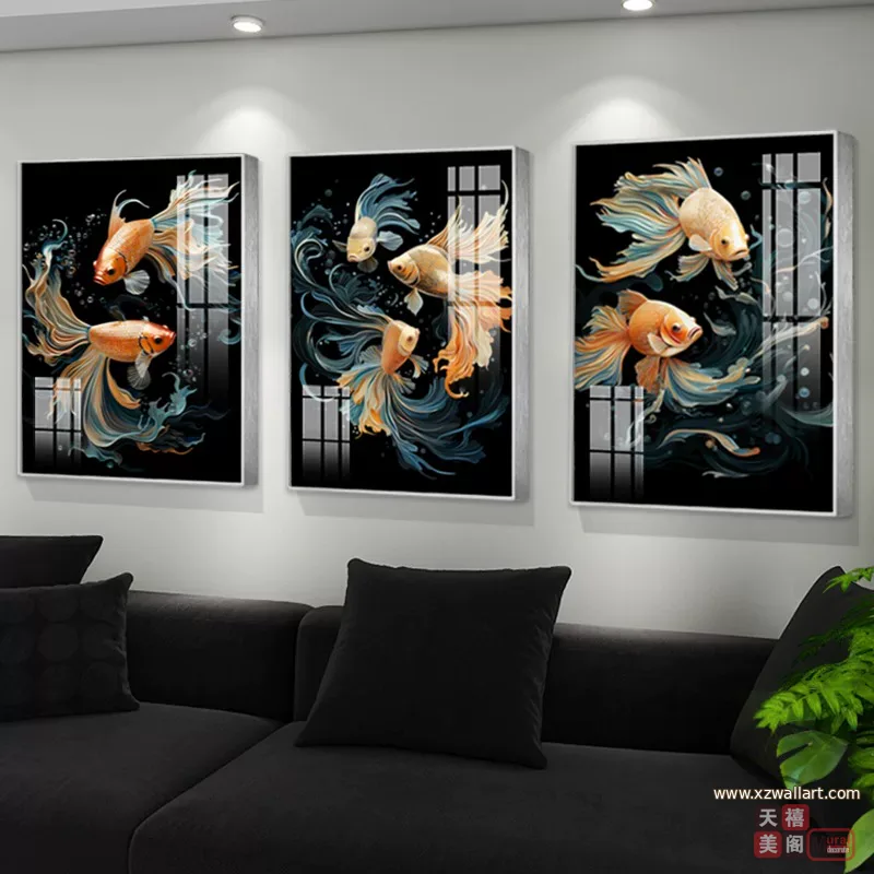 抽象 三联 装饰画 轻奢风 客厅背景墙挂画 晶瓷画