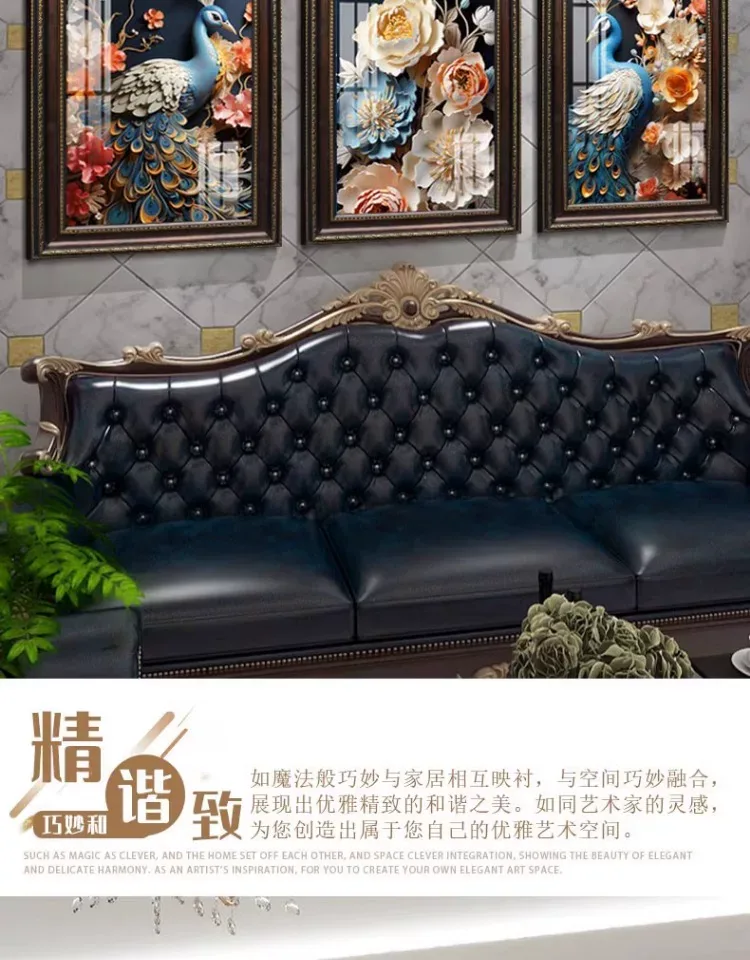 抽象 三联 装饰画 美式 客厅背景墙挂画 晶瓷画