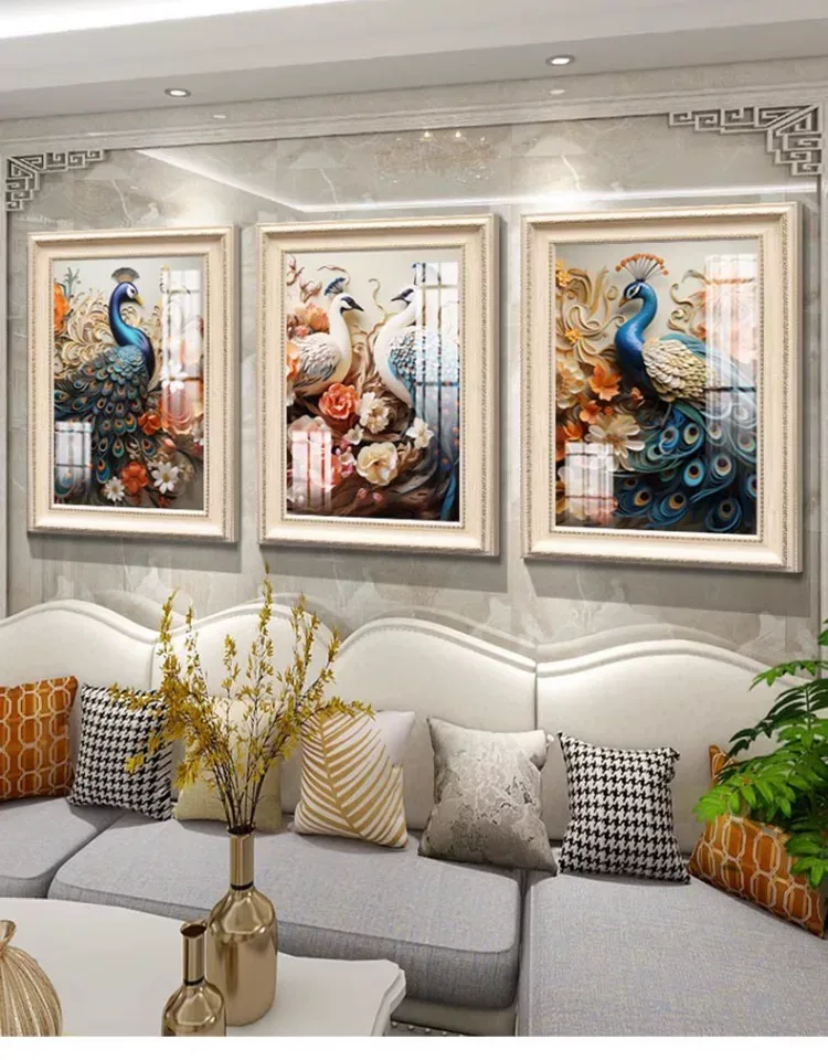 抽象 三联 装饰画 美式 客厅背景墙挂画 晶瓷画