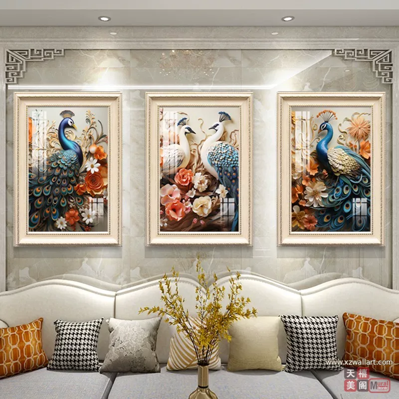 抽象 三联 装饰画 美式 客厅背景墙挂画 晶瓷画