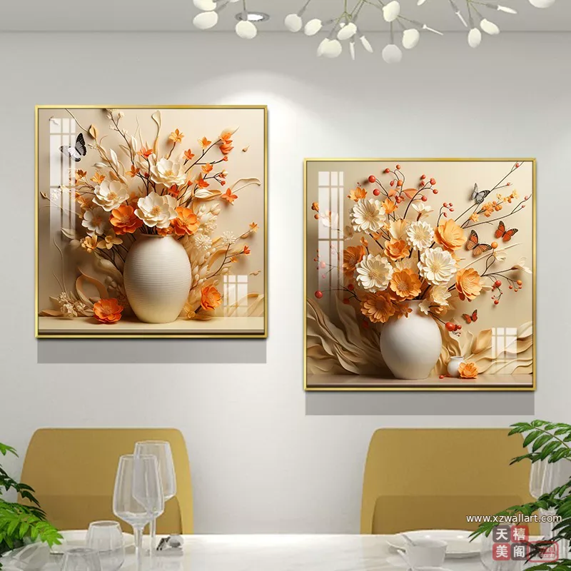 抽象 单幅 装饰画 轻奢风 餐厅背景墙挂画 晶瓷画