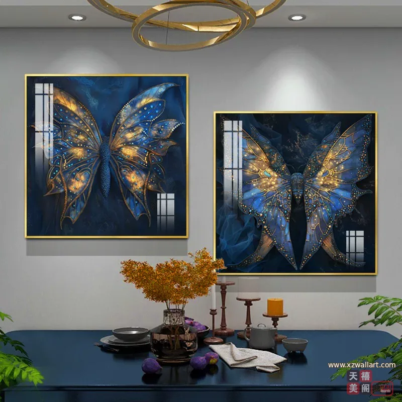 蝴蝶 单幅 装饰画 轻奢风 餐厅背景墙挂画 晶瓷画