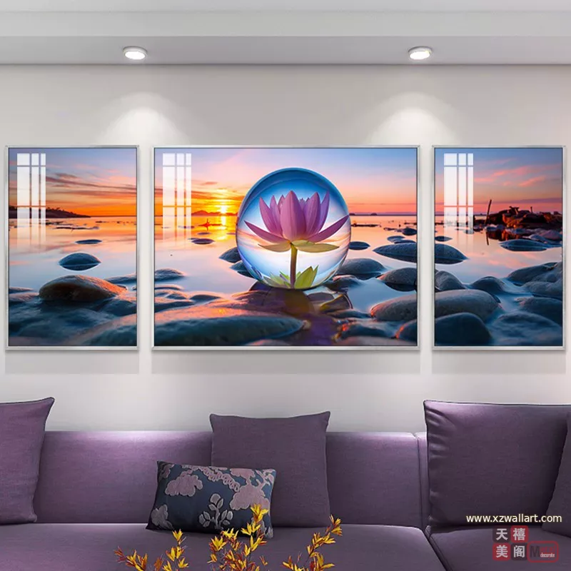 抽象 三联 装饰画 轻奢风 客厅背景墙挂画 晶瓷画