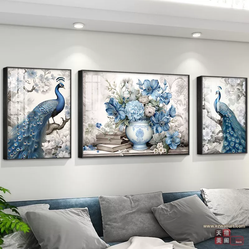 抽象 三联 装饰画 轻奢风 客厅背景墙挂画 晶瓷画