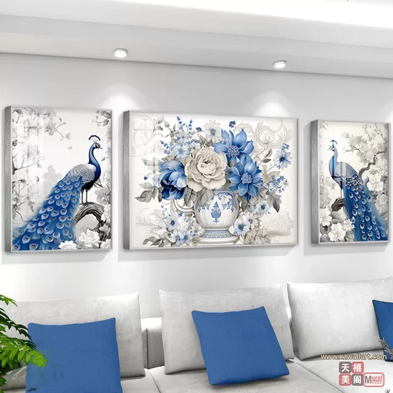 抽象 三联 装饰画 轻奢风 客厅背景墙挂画 晶瓷画