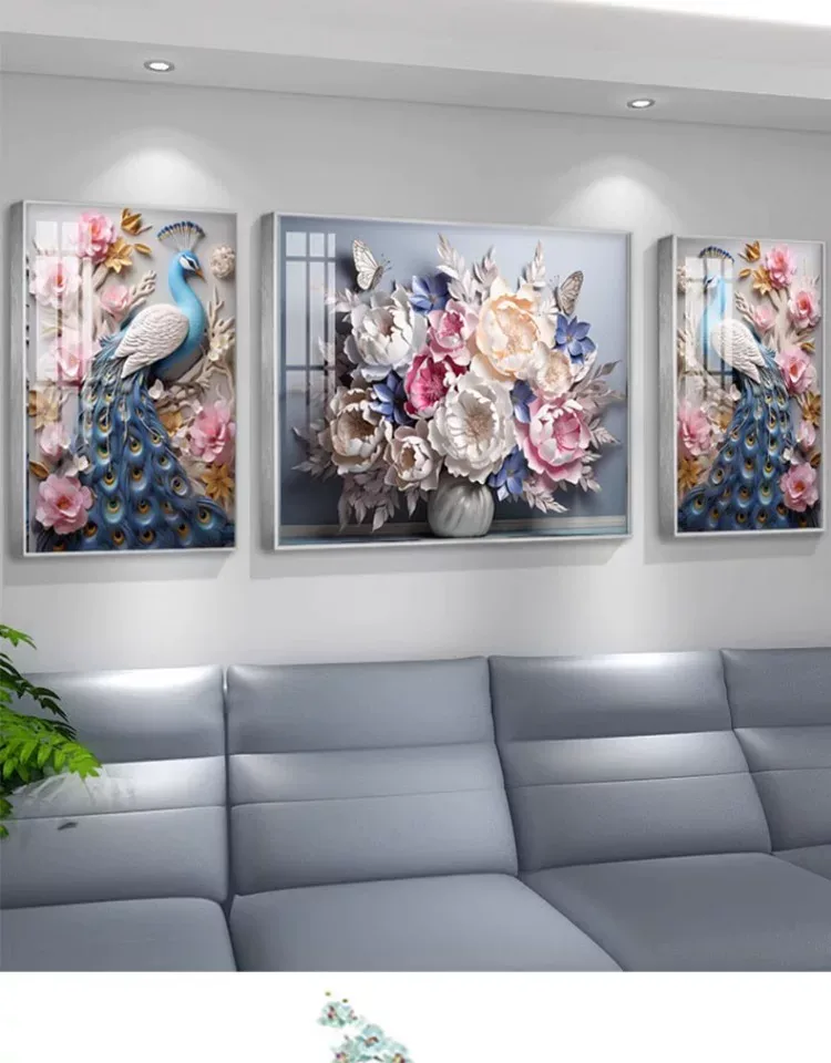 抽象 三联 装饰画 奶油风 客厅背景墙挂画 晶瓷画