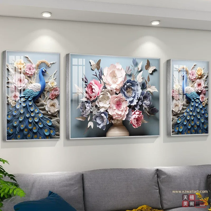 抽象 三联 装饰画 奶油风 客厅背景墙挂画 晶瓷画