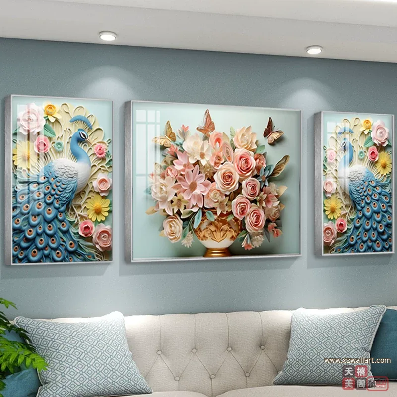 抽象 三联 装饰画 奶油风 客厅背景墙挂画 晶瓷画
