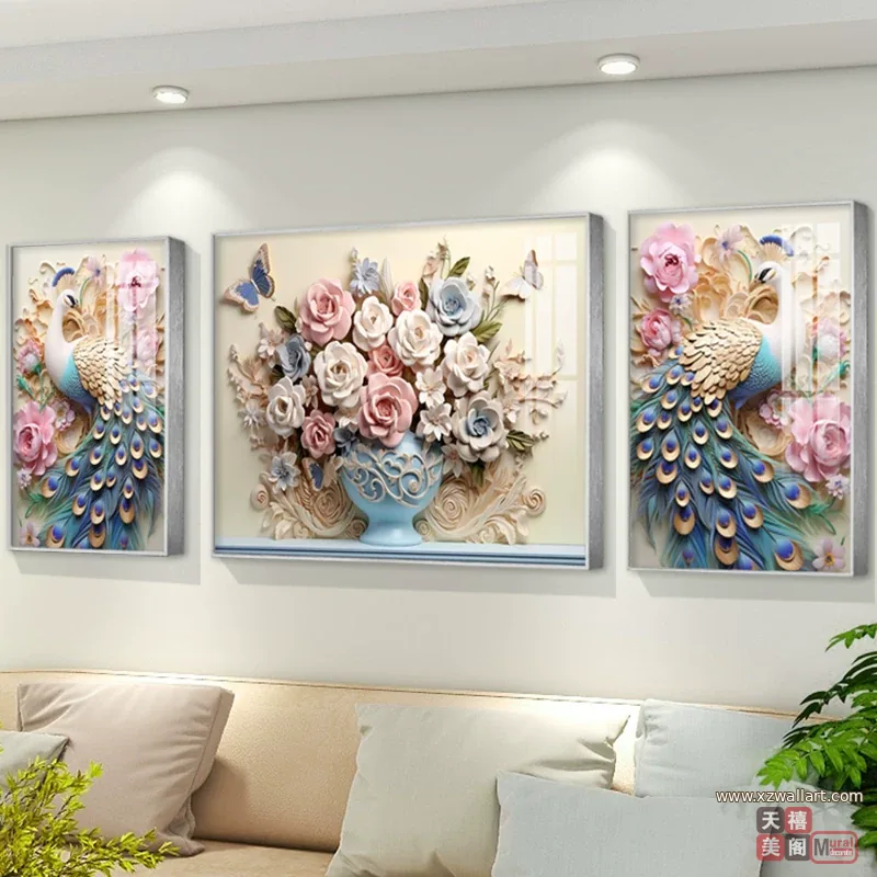 抽象 三联 装饰画 奶油风 客厅背景墙挂画 晶瓷画