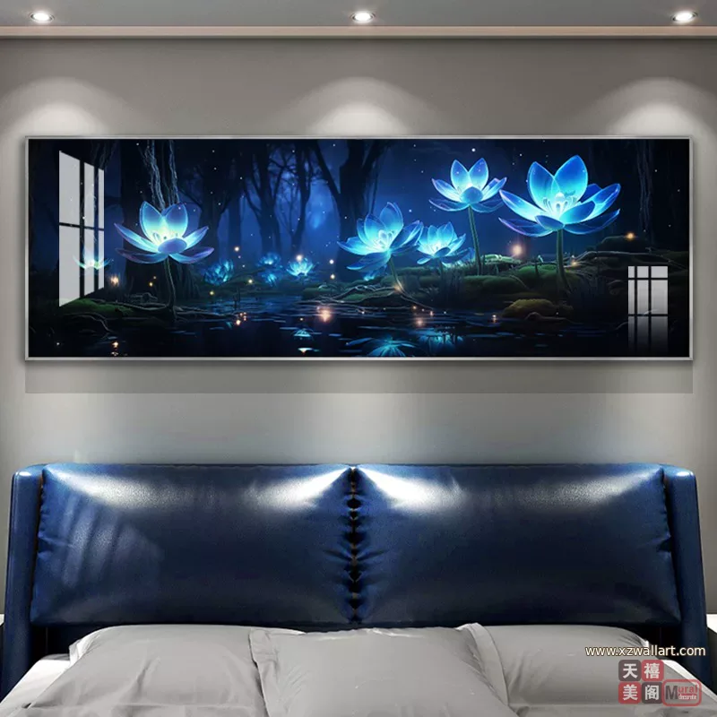 荷花 单幅 装饰画 轻奢风 卧室背景墙挂画 晶瓷画