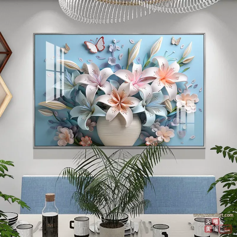 花 单幅 装饰画 奶油风 餐厅背景墙挂画 晶瓷画