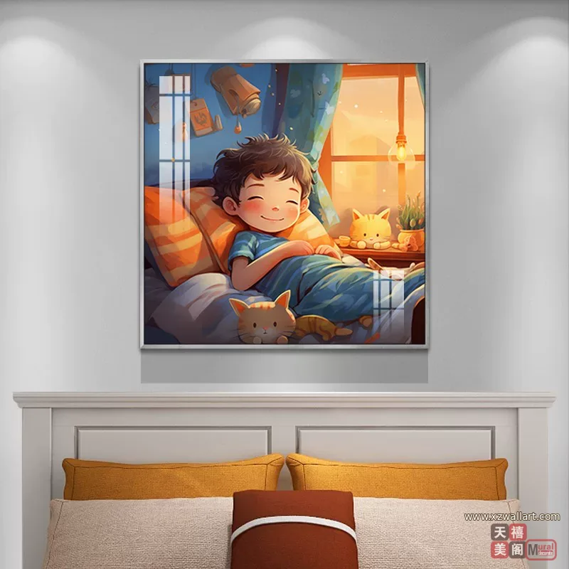 抽象 单幅 装饰画 现代简约 儿童房背景墙挂画 晶瓷画
