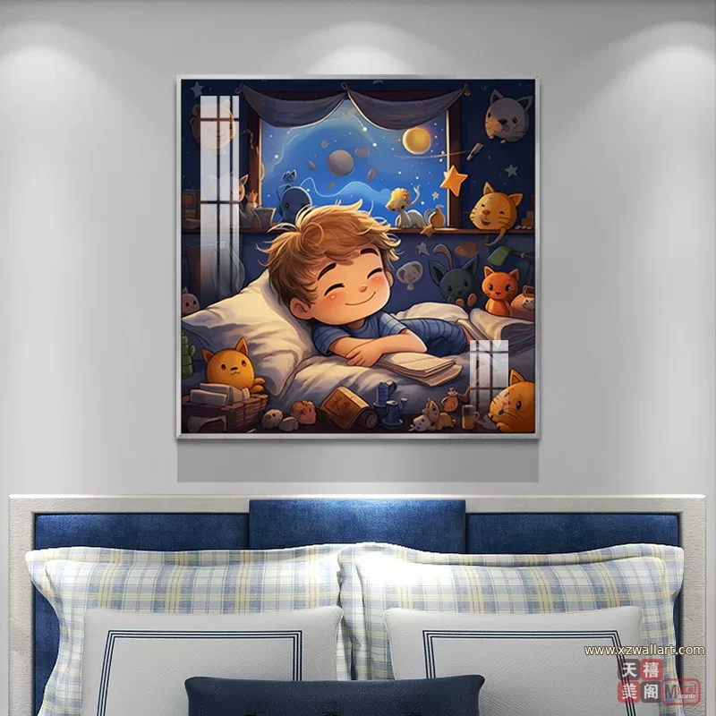 抽象 单幅 装饰画 现代简约 儿童房背景墙挂画 晶瓷画