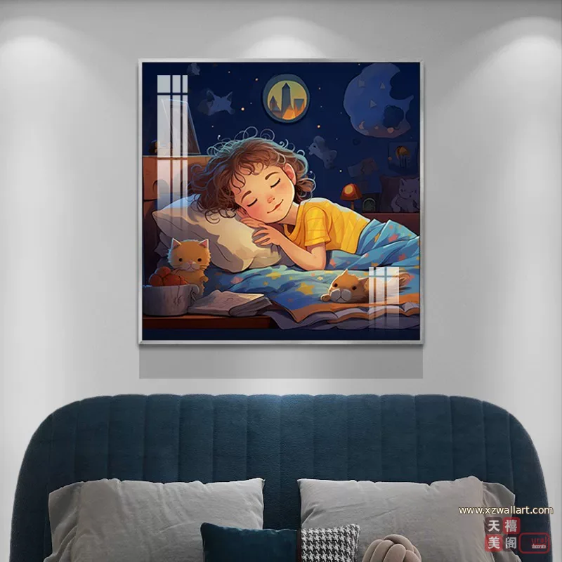 抽象 单幅 装饰画 现代简约 儿童房背景墙挂画 晶瓷画