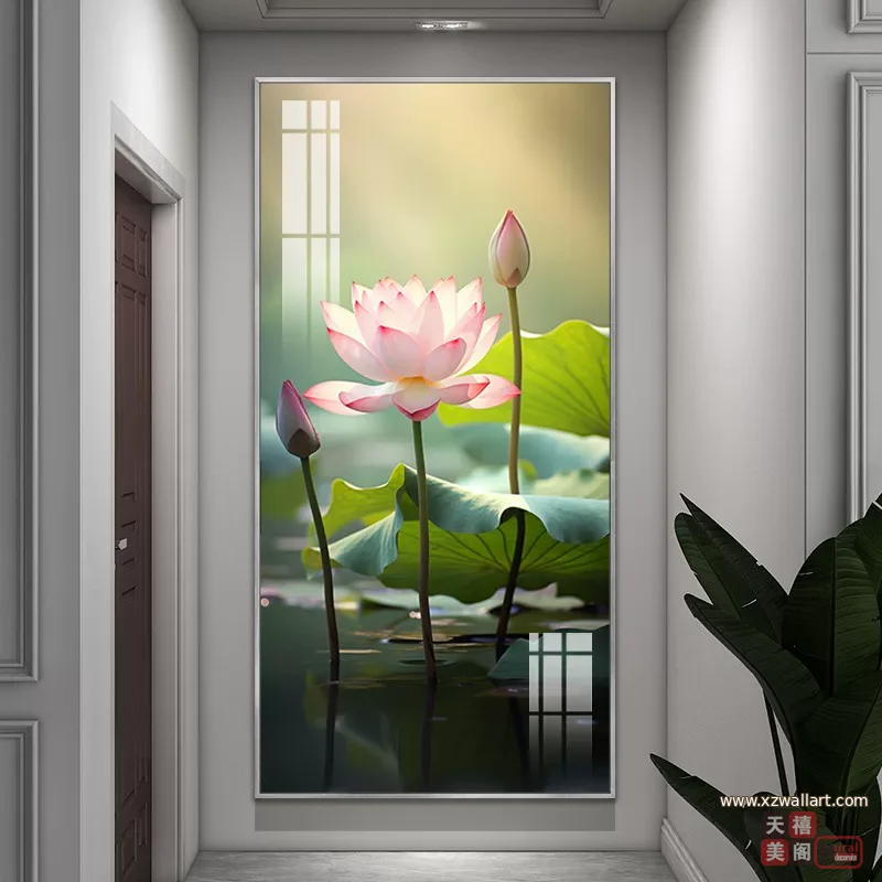 荷花 单幅 装饰画 轻奢风 玄关背景墙挂画 晶瓷画