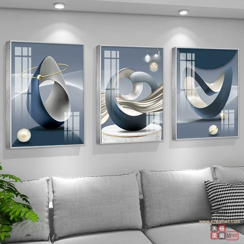 抽象 三联 装饰画 轻奢风 客厅背景墙挂画 晶瓷画