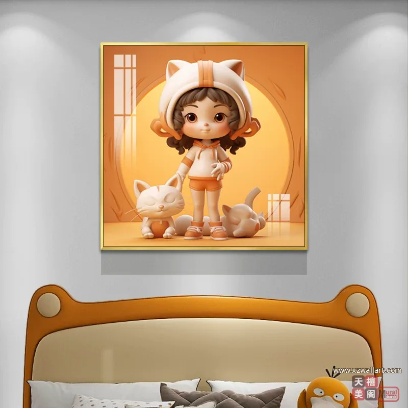 抽象 单幅 装饰画 现代简约 儿童房背景墙挂画 晶瓷画