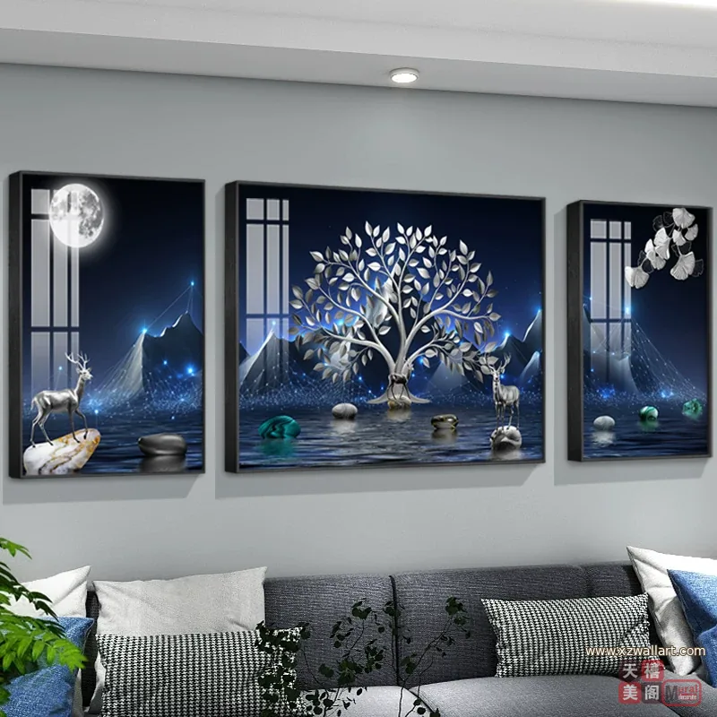 抽象 三联 装饰画 轻奢风 客厅背景墙挂画 晶瓷画