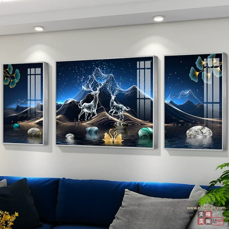 抽象 三联 装饰画 轻奢风 客厅背景墙挂画 晶瓷画