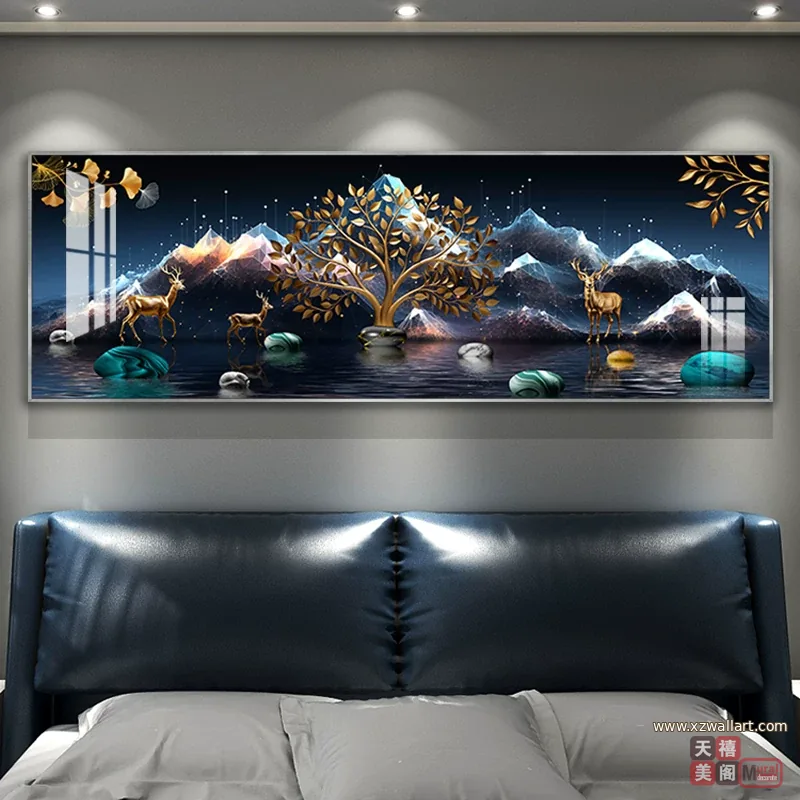 抽象 单幅 装饰画 轻奢风 卧室背景墙挂画 晶瓷画