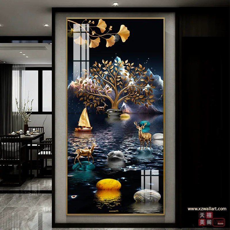 抽象 单幅 装饰画 轻奢风 玄关背景墙挂画 晶瓷画