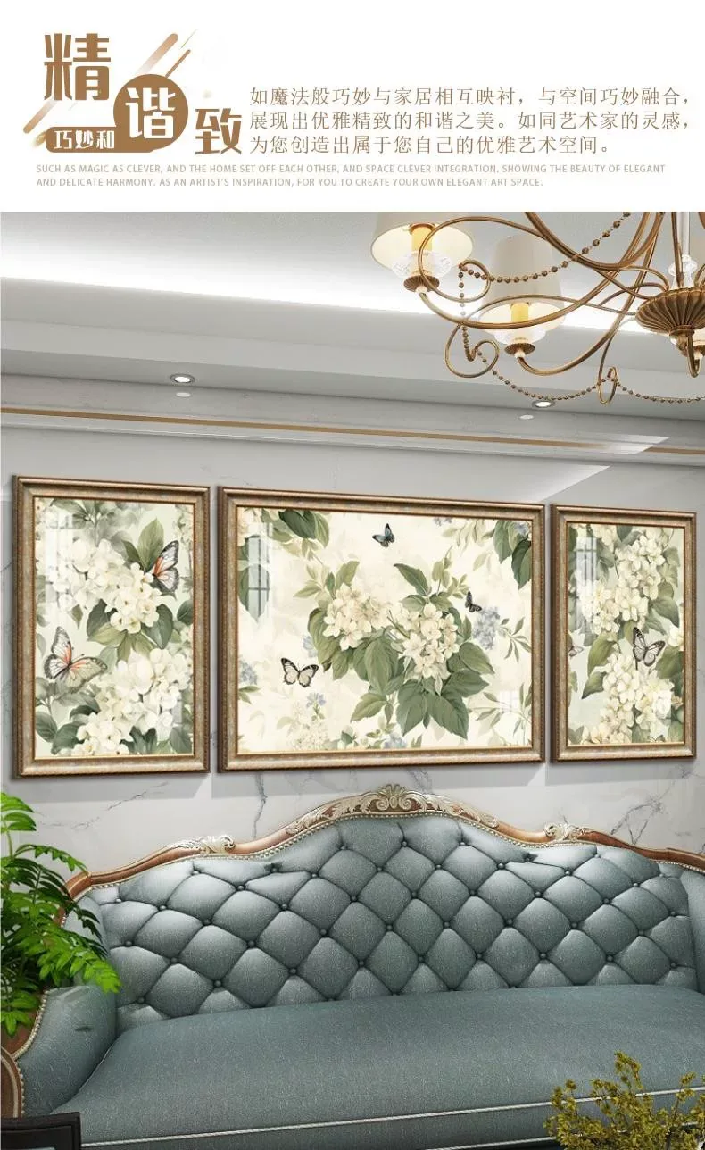 抽象 三联 装饰画 美式 客厅背景墙挂画 晶瓷画